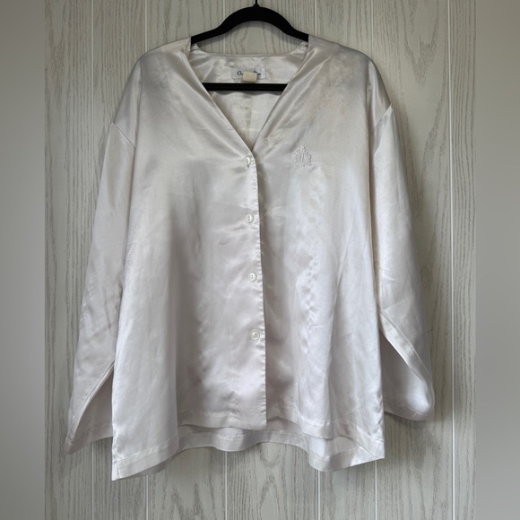 Christian Dior Vintage Satin Pajama Top – Size Large – Cream – AS IS - Picture 1 of 3